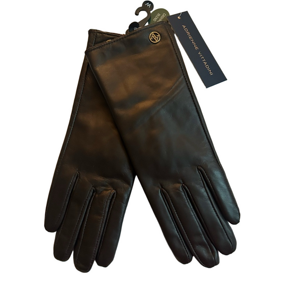 Adrienne Vittadini Brown Leather Cashmere Blend Driving Gloves Medium NWT - Picture 1 of 3